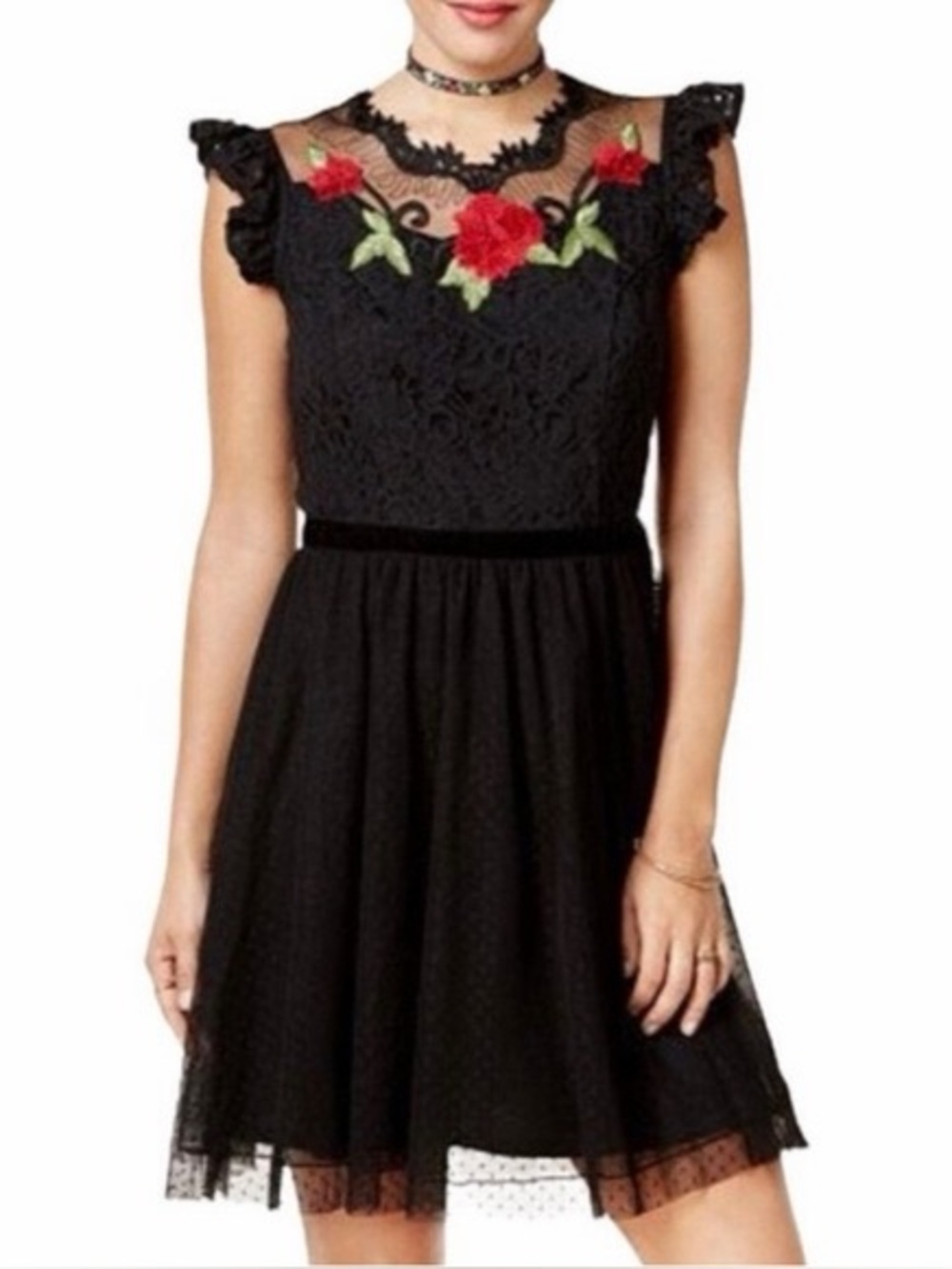 Disney Snow White & The Seven Dwarves Embroidered Floral Black Lace Dress XS